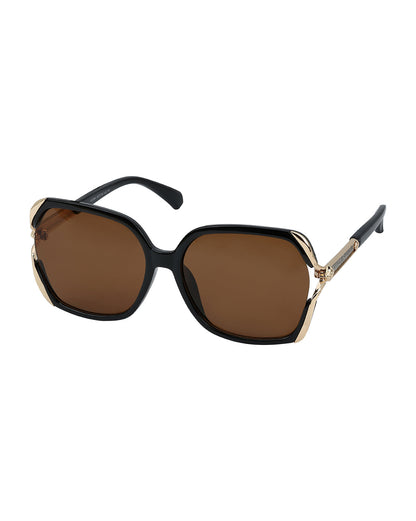 Black &amp; Gold Toned UV Protected Brown Lens Oversized Sunglasses for women CLSW612