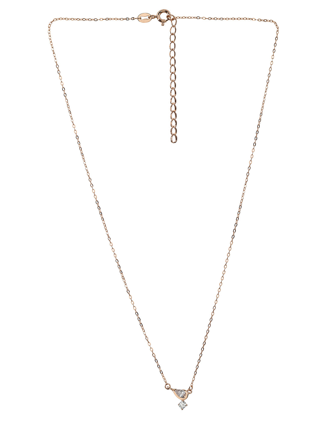 925 Sterling Silver 18kt Rose Gold Plated Dangling Solitaire Contemporary Necklace