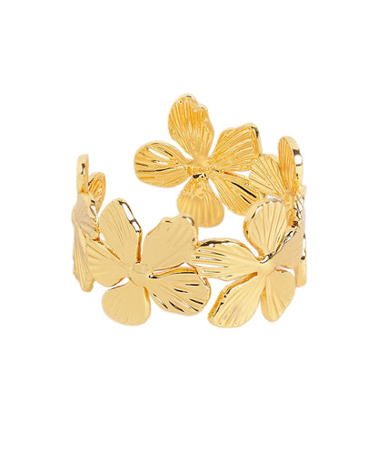 Gold Plated Textured Floral Adjustable Ring