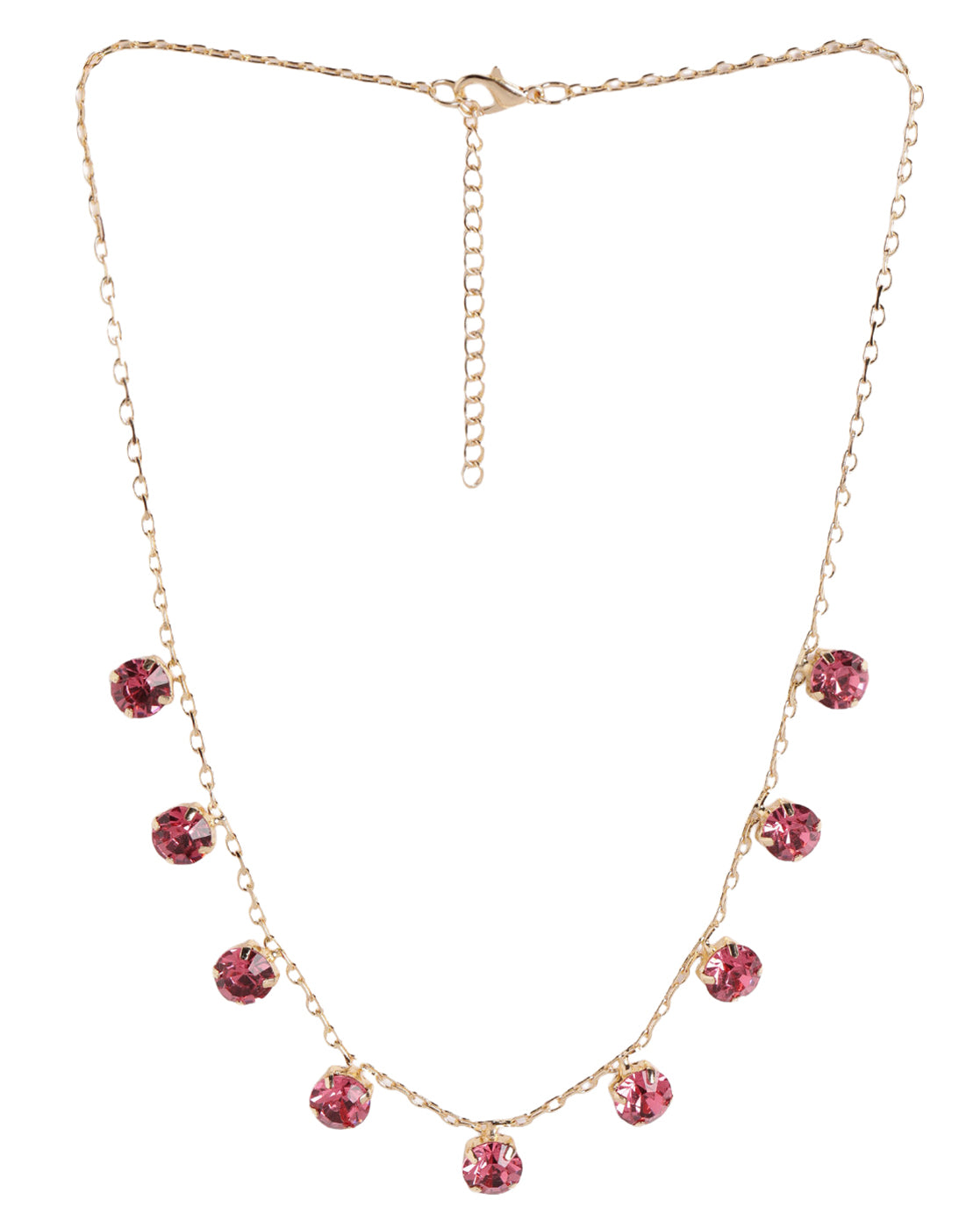 Gold Toned Fashionable Pink Crystal Solitaire Charm Necklace
