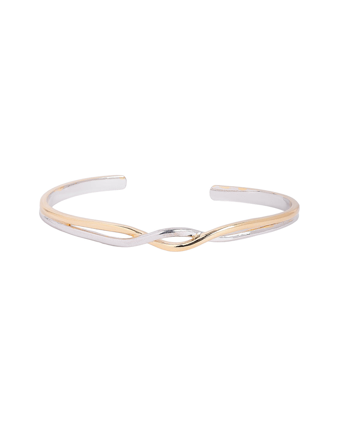 Rhodium and 18kt Gold Plated Twisted Cuff Bangle