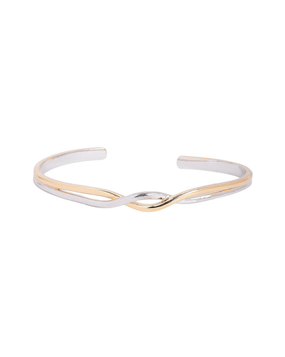 Rhodium and 18kt Gold Plated Twisted Cuff Bangle