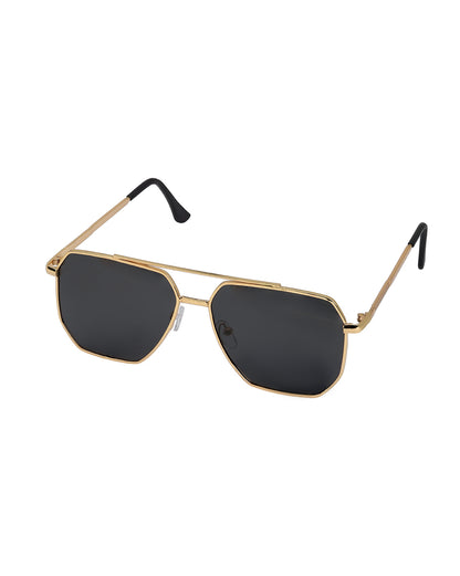 Women Gold and Black Toned Black Polarised Lens Rectangle Sunglasses