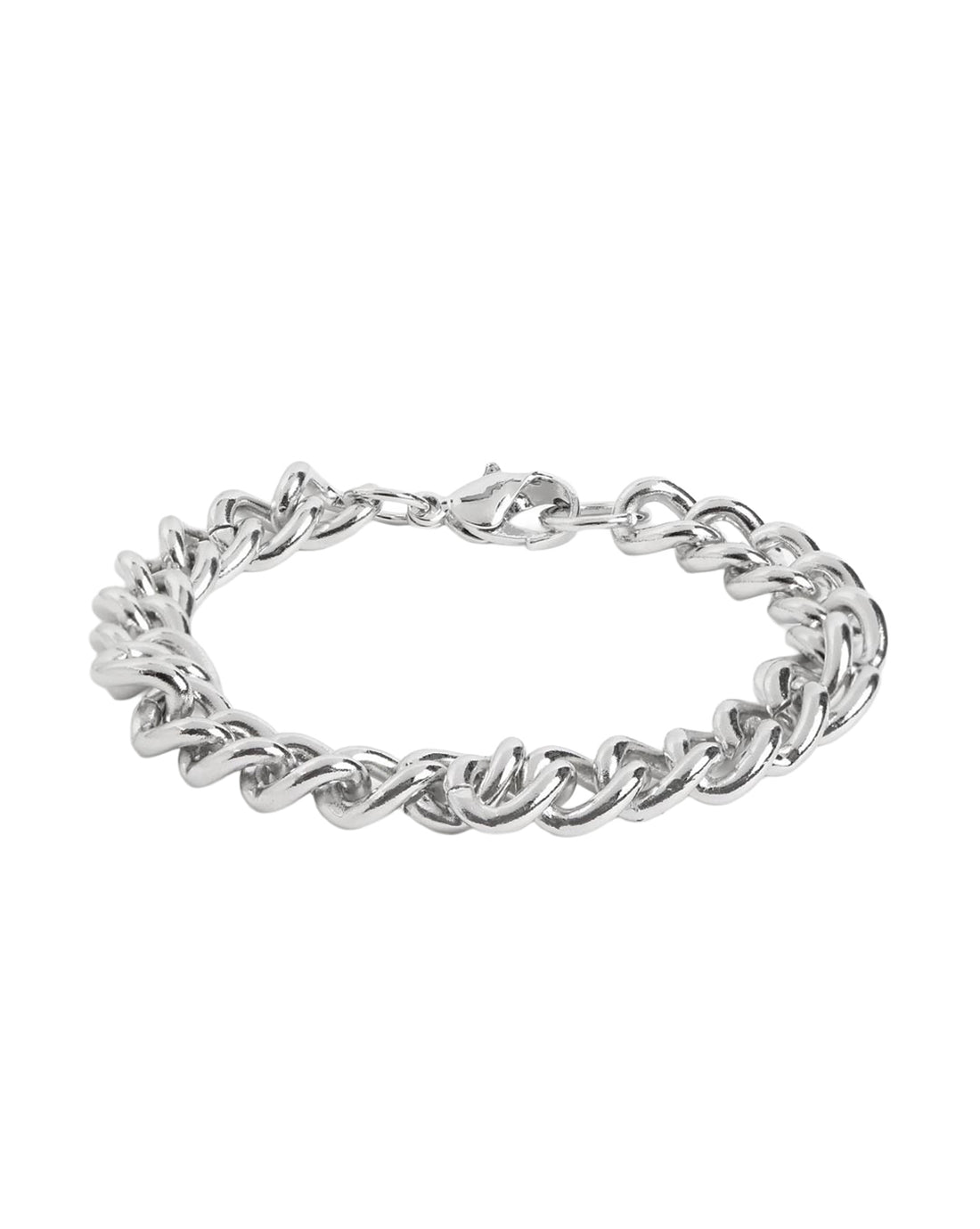 Men Silver Plated Curb Chain Bracelet