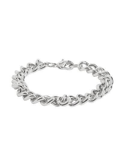 Men Silver Plated Curb Chain Bracelet