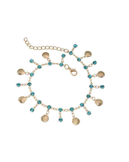 Rose Gold Plated Sea Shell and Turquoise Blue Studded Charm Anklet