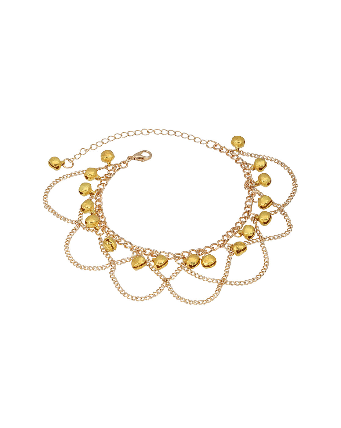 Gold Plated Dainty Layered Chain Anklet with Bells