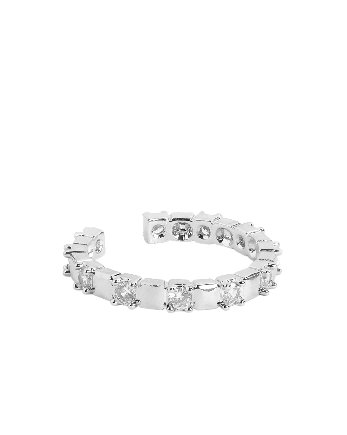 Silver Plated Sleek Cubic Zirconia Accent Band Adjustable Ring