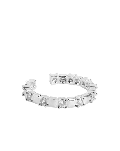 Silver Plated Sleek Cubic Zirconia Accent Band Adjustable Ring