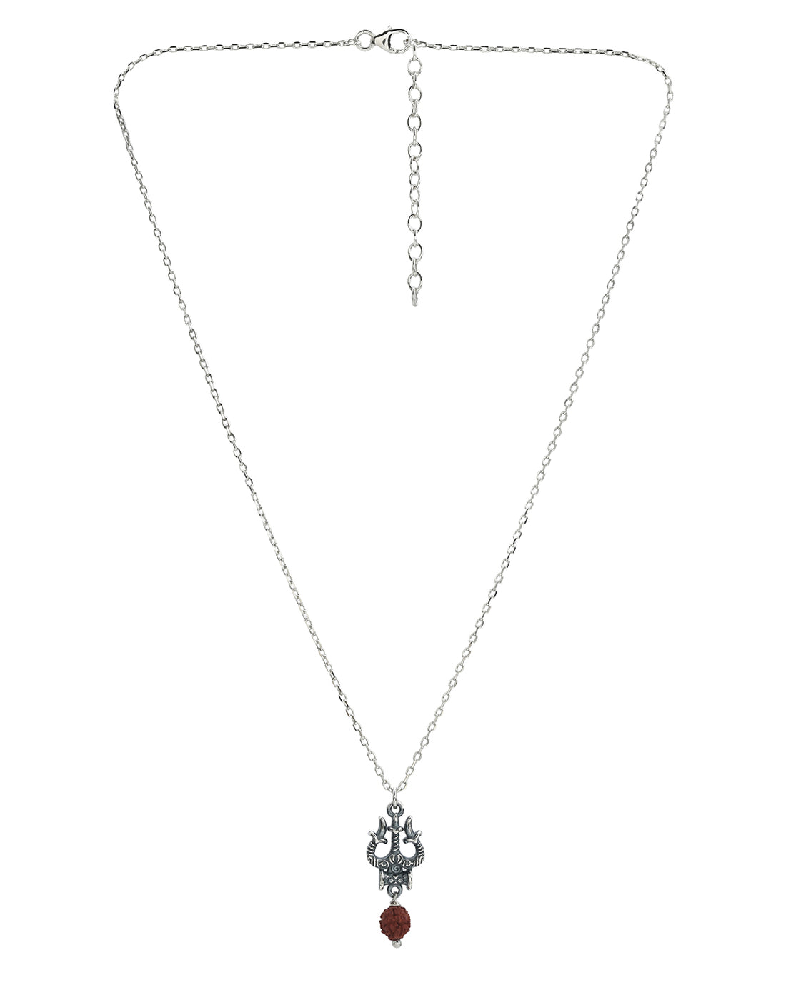 Oxidized Lord Shiva Trishul Damru and Natural Rudraksha Pendant with Chain for Unisex