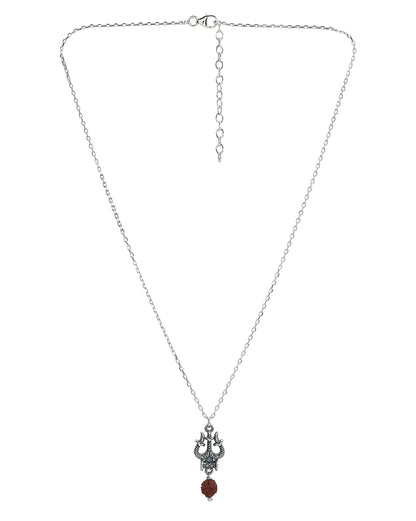 Oxidized Lord Shiva Trishul Damru and Natural Rudraksha Pendant with Chain for Unisex
