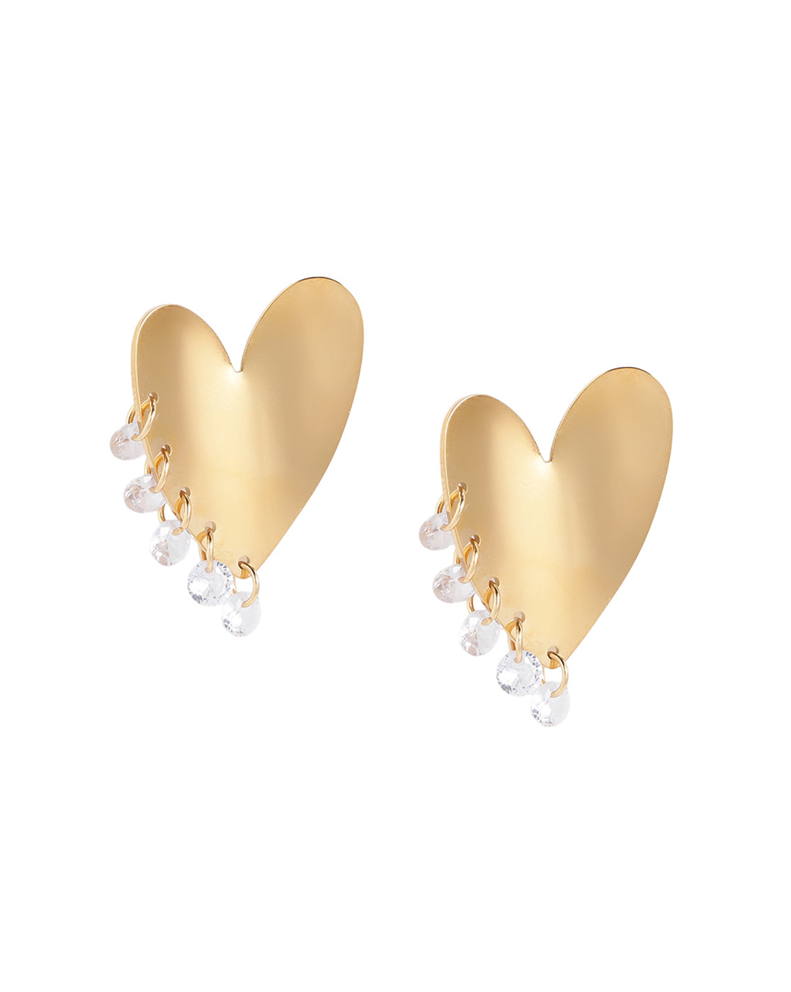 Premium Gold Plated Dangling Solitaires Contemporary Heart Bold Stud Earring