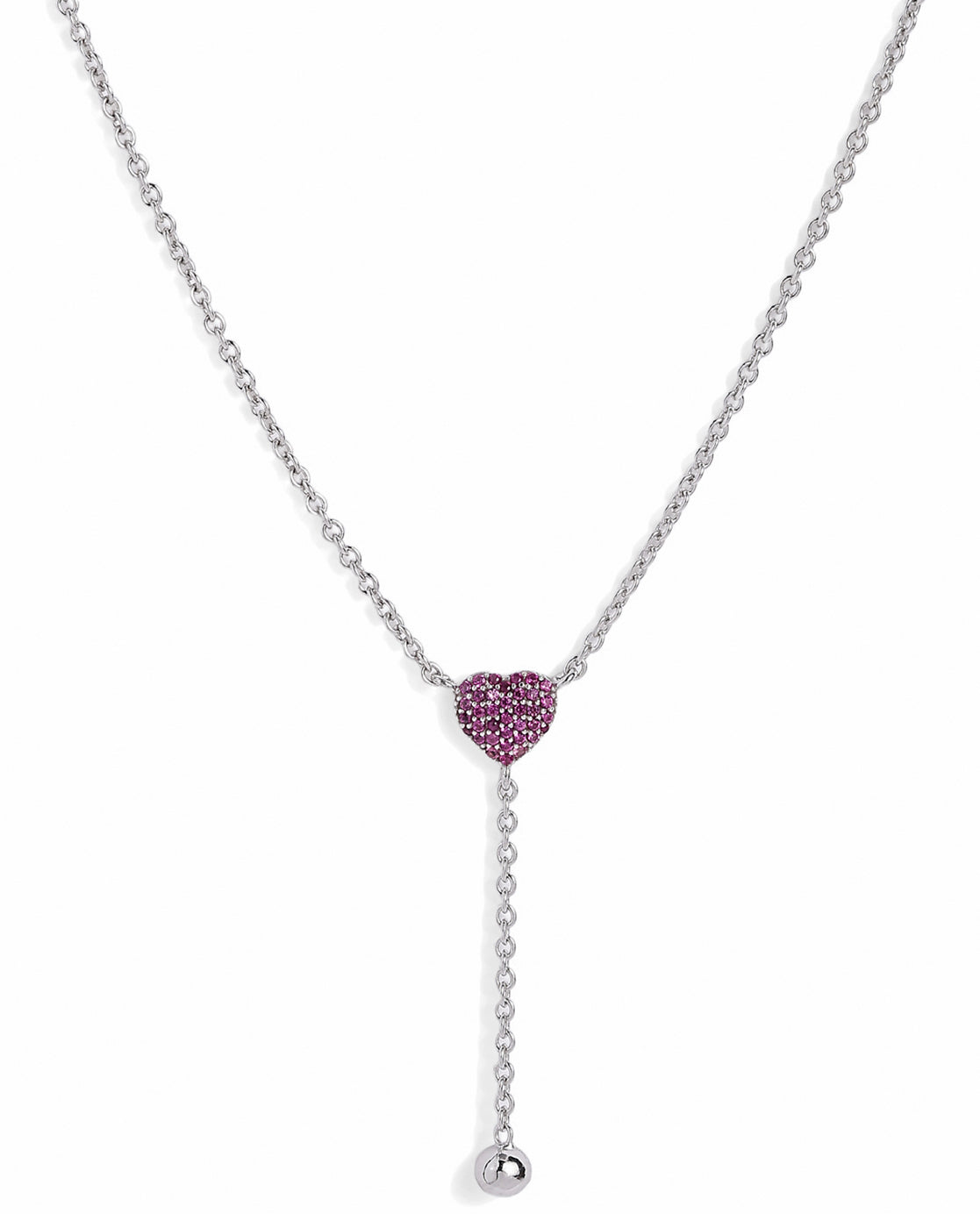Rhodium Plated Ruby Red Heart Y-Necklace Lariat