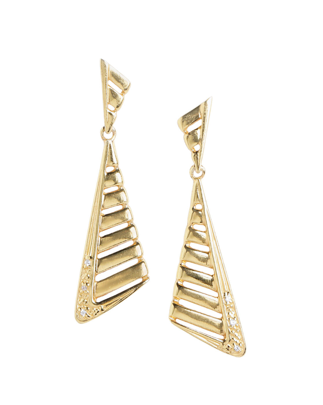 925 Sterling Silver 18kt Gold Plated CZ Triangular Drop Earring
