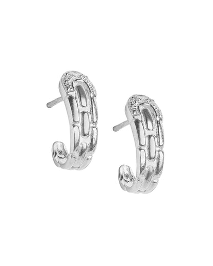 925 Sterling Silver Rhodium Plated CZ Interlock Chain Half Hoop Earring