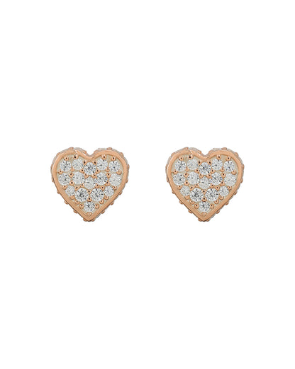 925 Sterling Silver with 18kt Rose Gold Plated CZ Petite Heart Stud Earring