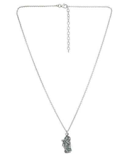 Rhodium Plated Radha and Krishna Oxidised Pendant and Chain for Unisex