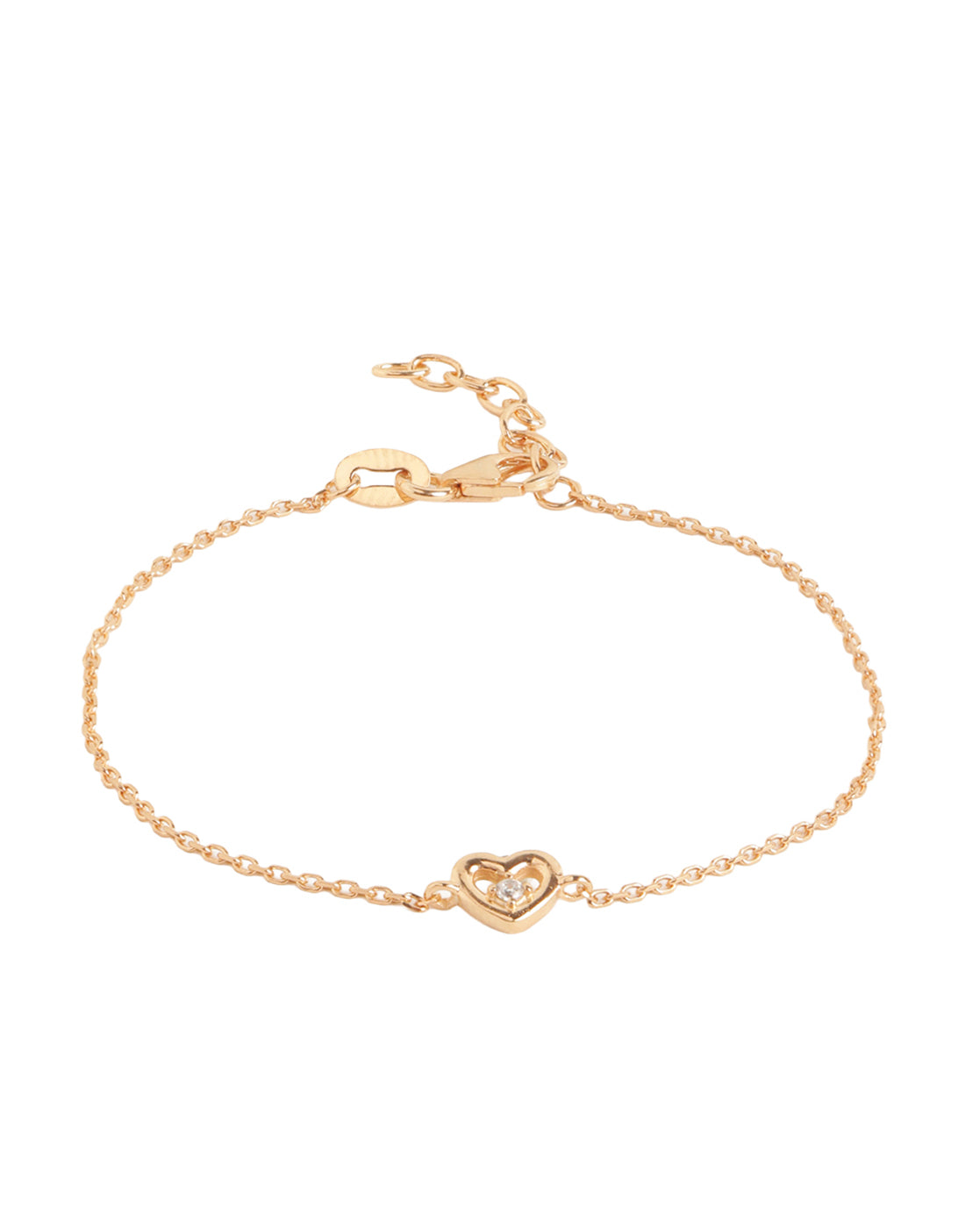 18kt Rose Gold Plated with CZ Studded Heart Adjustable Charm Bracelet