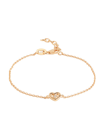 18kt Rose Gold Plated with CZ Studded Heart Adjustable Charm Bracelet