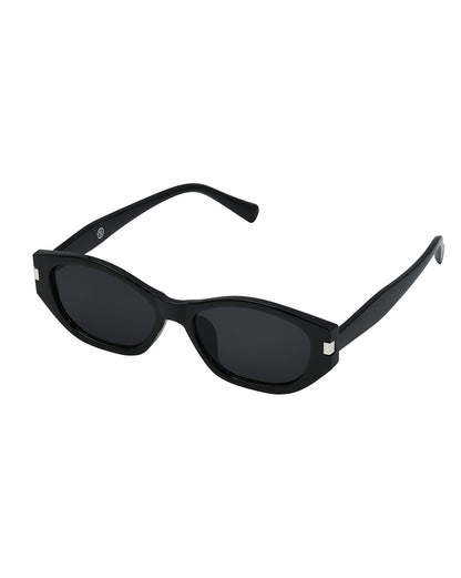 Women Black &amp; Silver Toned UV Protected Black Lens Oval Sunglasses