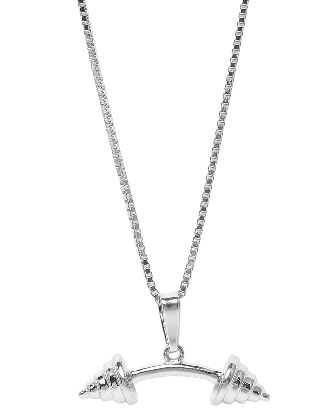 Men Rhodium Plated Dumbbell Pendant and Chain