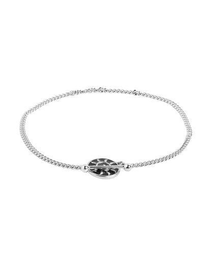 Men Rhodium Plated Black Enamel Toggle Chain Bracelet