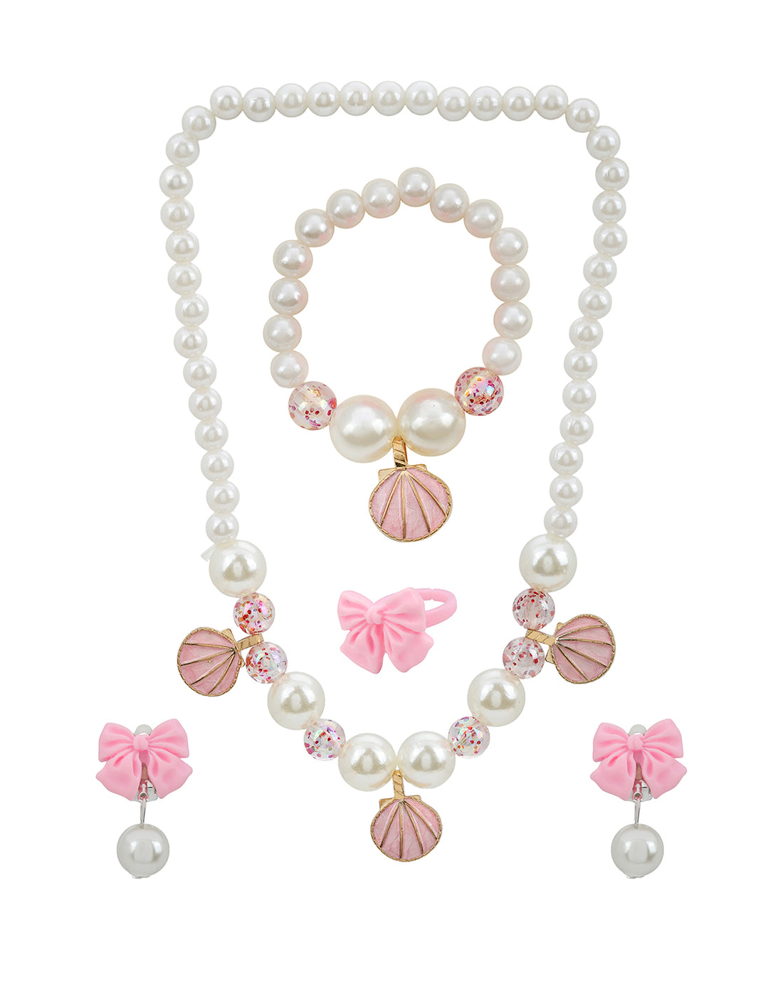 Girls Pink Shell &amp; Pearl Jewellery Set