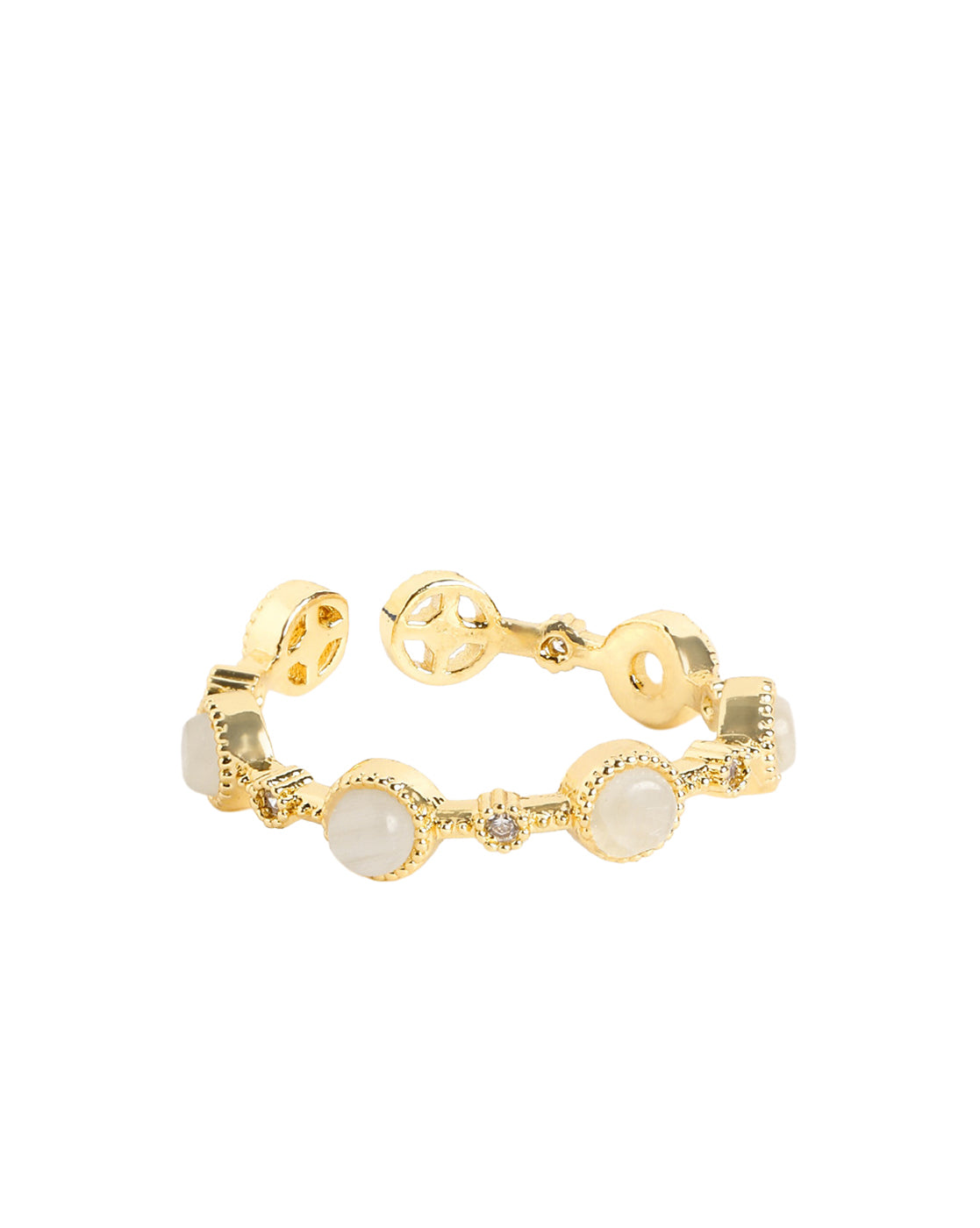 Gold Plated Stylish CZ &amp; Pastel Pink Stone Studded Adjustable Band Ring