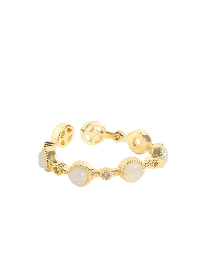 Gold Plated Stylish CZ &amp; Pastel Pink Stone Studded Adjustable Band Ring