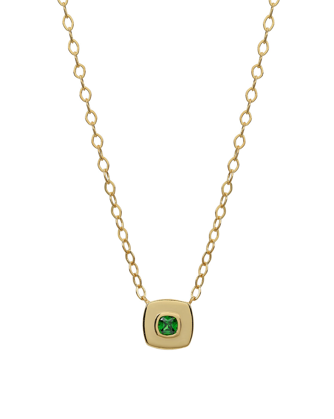 18kt Gold Plated Contemporary Cushion CZ Studded Hi-Polish Necklace