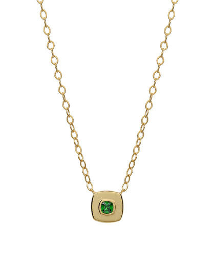 18kt Gold Plated Contemporary Cushion CZ Studded Hi-Polish Necklace
