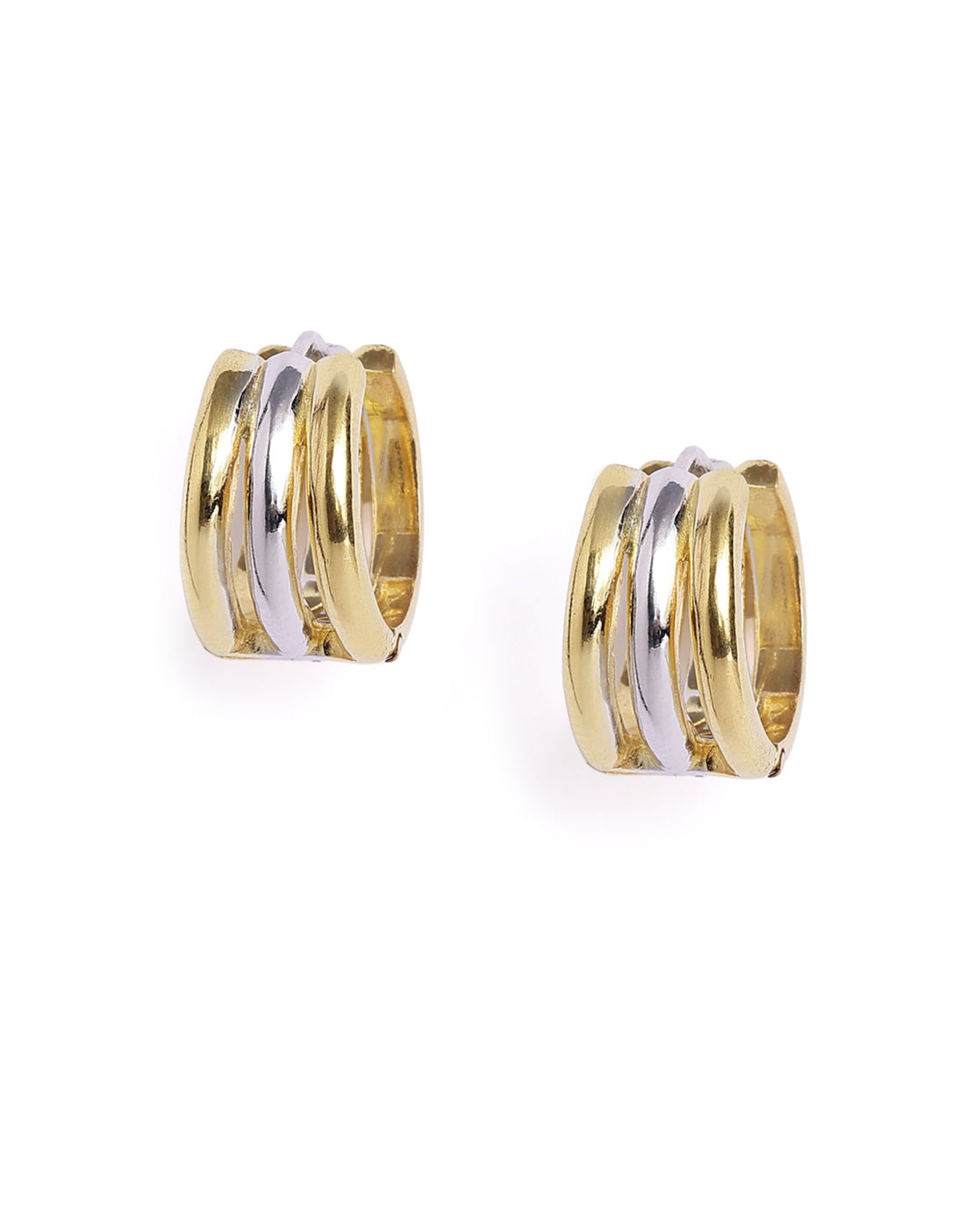 18kt Gold &amp; Rhodium Plated Fashionable Layered Huggie Hoop Earring