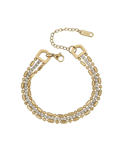 Premium Gold Plated CZ Studded Bold Layered Tennis Bracelet