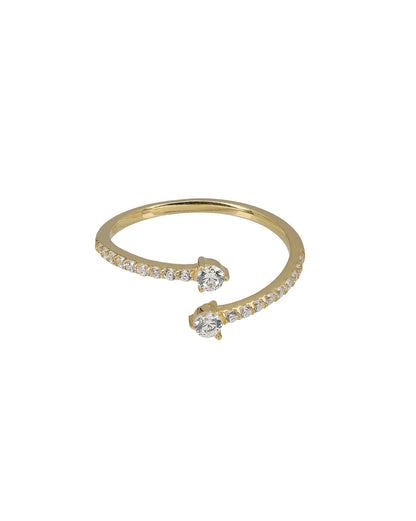 925 Sterling Silver 18kt Gold Plated CZ Adjustable Finger Ring