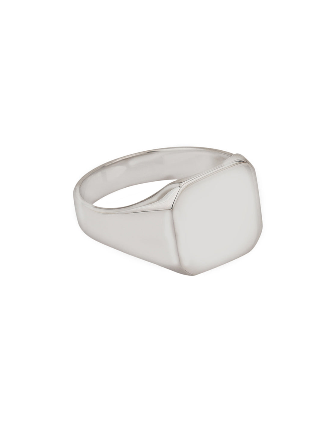 Men Rhodium Plated Square Signet Ring with Hi-polished Top