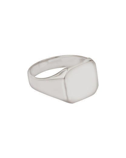 Men Rhodium Plated Square Signet Ring with Hi-polished Top