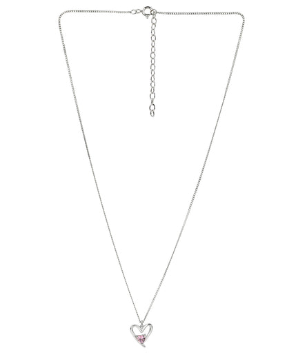 Rhodium Plated Solitaire Heart Pendant and Chain