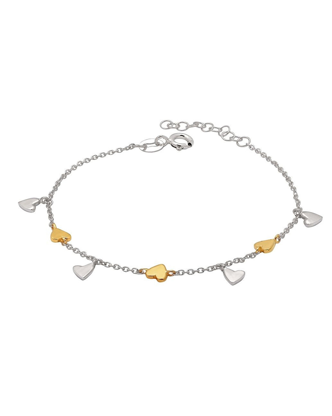 925 Sterling Silver Rhodium Plated Heart Charm Bracelet
