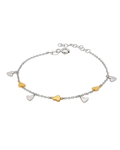 925 Sterling Silver Rhodium Plated Heart Charm Bracelet