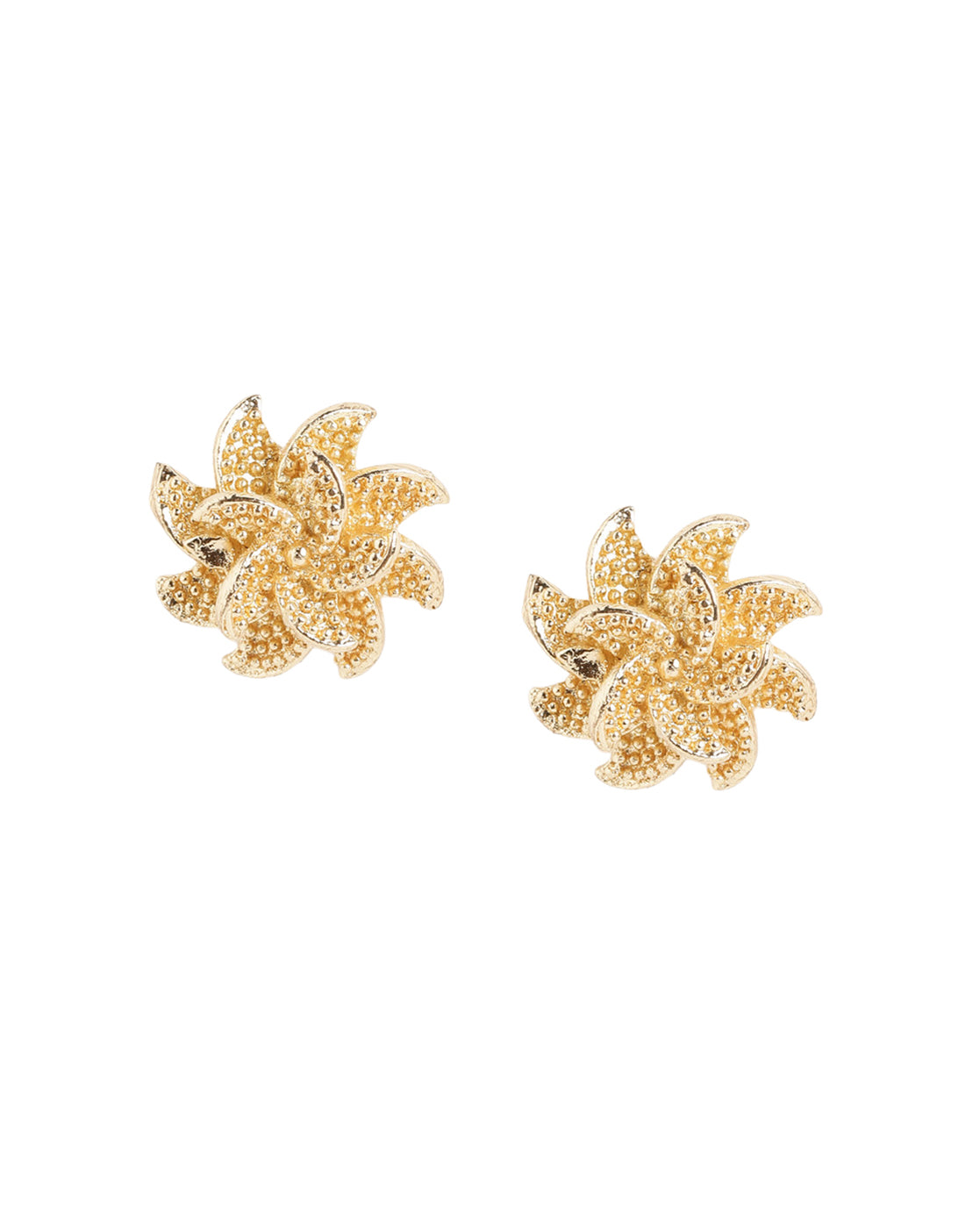 Gold-Plated Intricate Flower Textured Stud Earrings