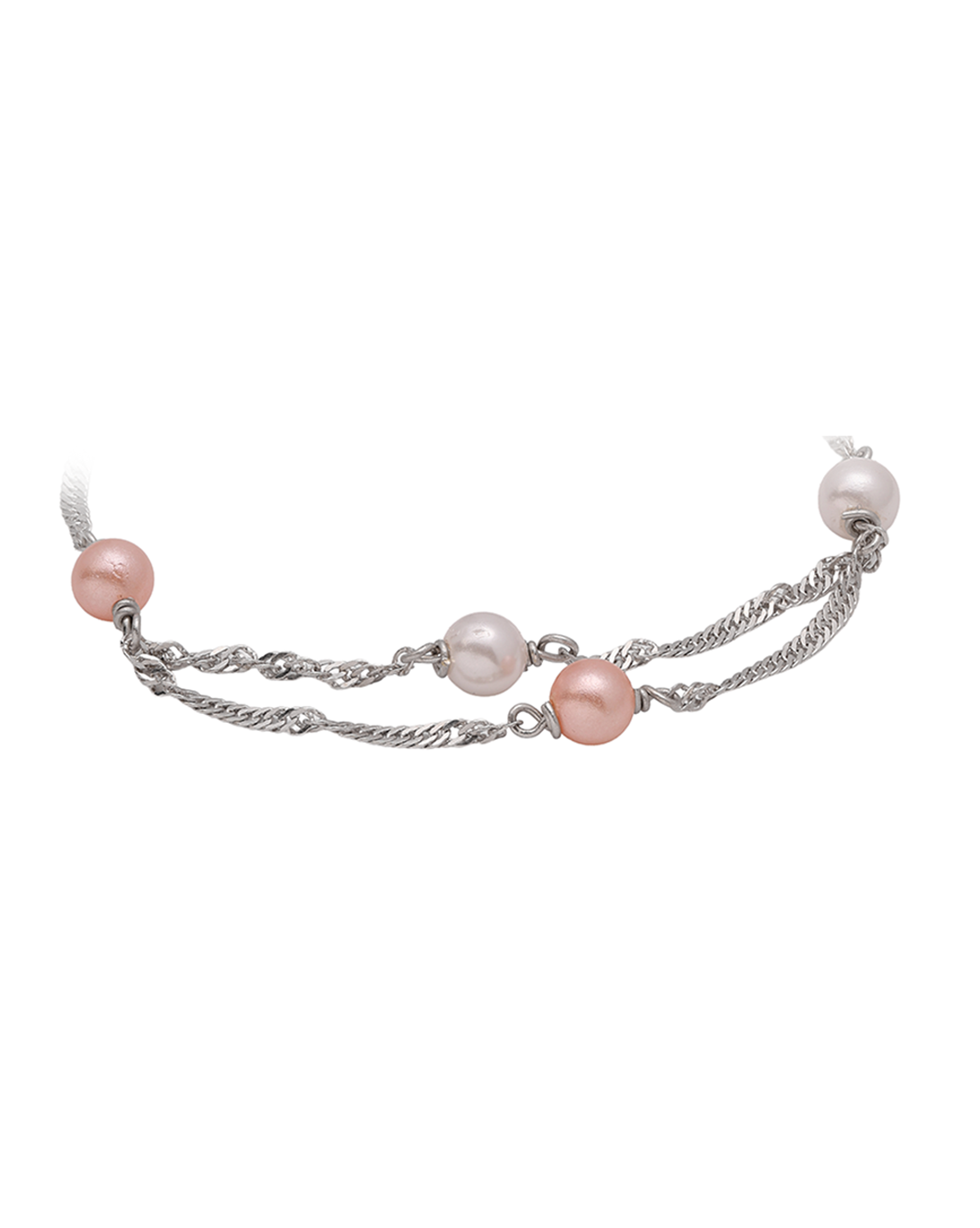 Rhodium Plated Pearl Wraparound Adjustable Bracelet