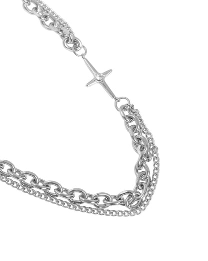 Men Silver Plated Stainless Steel CZ layered Necklace