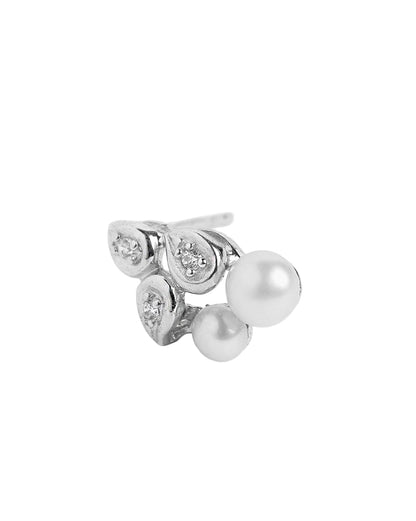 925 Sterling Silver Rhodium Plated CZ and Pearl Contemporary Mini Stud Earring