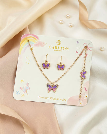 Girls Gold Plated Multi-Colour Butterfly Jewellery Set
