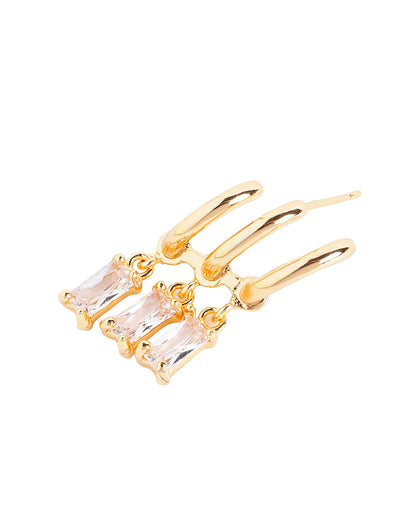 Gold Plated Dangling Solitaire Half Hoop Earring