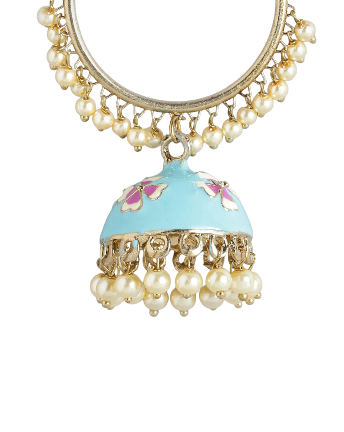 Gold Plated Enamel Meenakari Jhumka Earrings with Pearl Drops