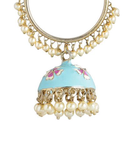 Gold Plated Enamel Meenakari Jhumka Earrings with Pearl Drops