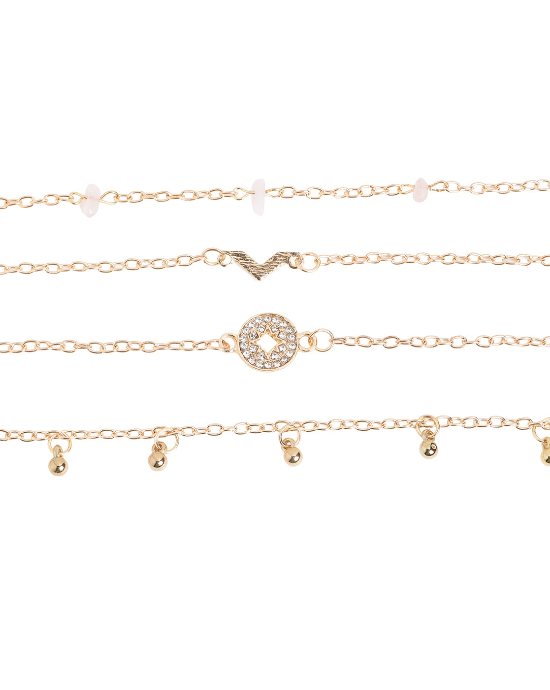 Set of 6 Rose Gold Plated CZ Studded Textured Trendy Adjustable &amp; Cuff Bracelet Multipack Set
