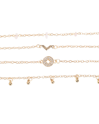 Set of 6 Rose Gold Plated CZ Studded Textured Trendy Adjustable &amp; Cuff Bracelet Multipack Set