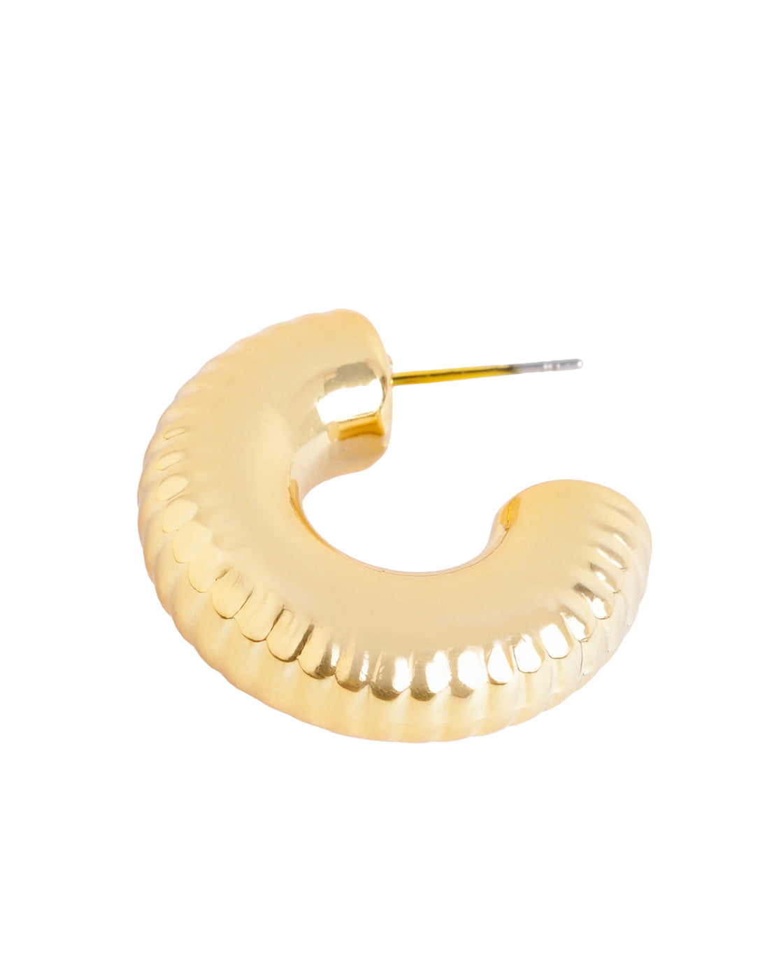 Gold Plated Bold Fluted Textured Half Hoop Earring
